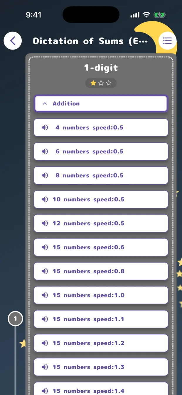 The Dictation of Sums level list