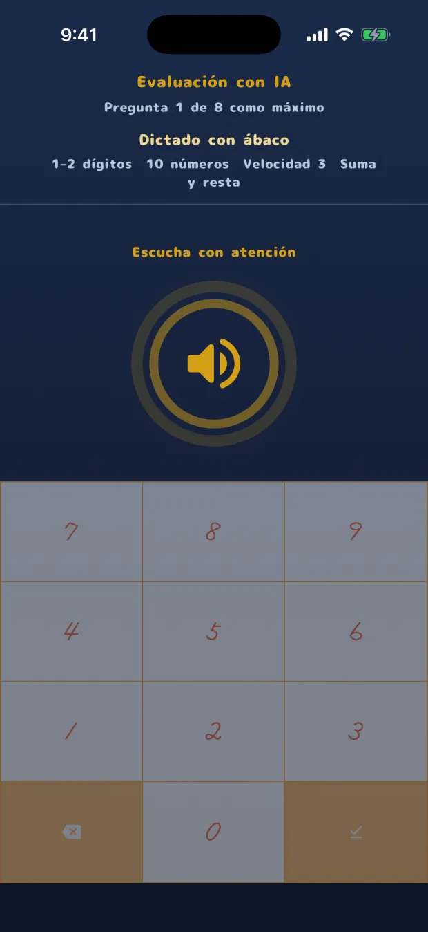 La pantalla de la prueba de nivel con IA, con «Pregunta 1 de 8 como máximo»