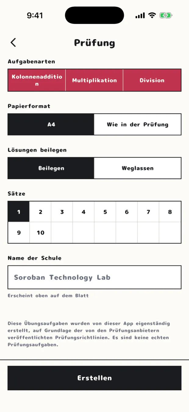 Einstellungen für Papierformat und Lösungen