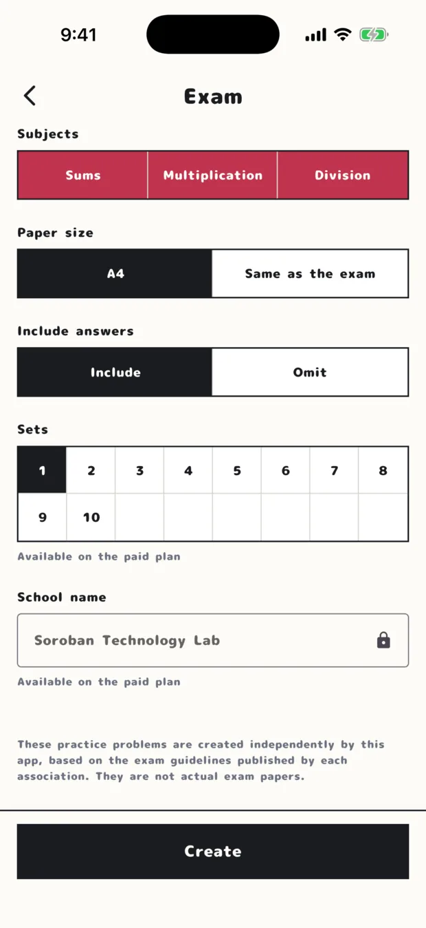 Paper size and answer settings