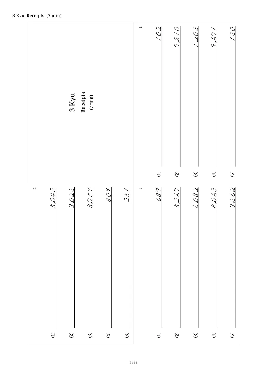 A Receipts worksheet