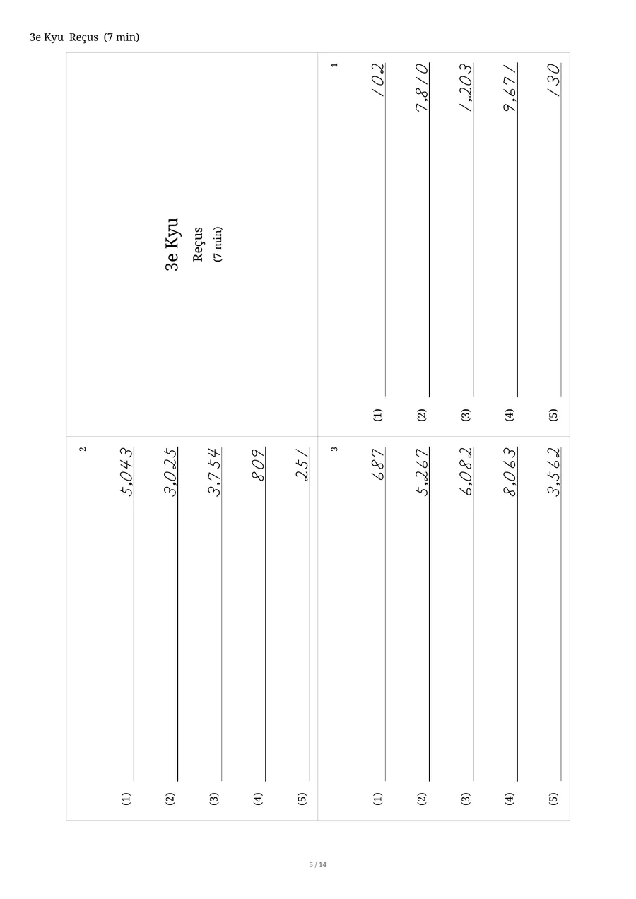 Une feuille d'exercices de Reçus