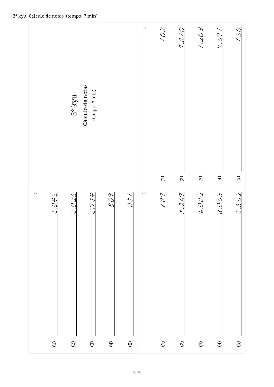 Uma folha de exercícios de Cálculo de notas