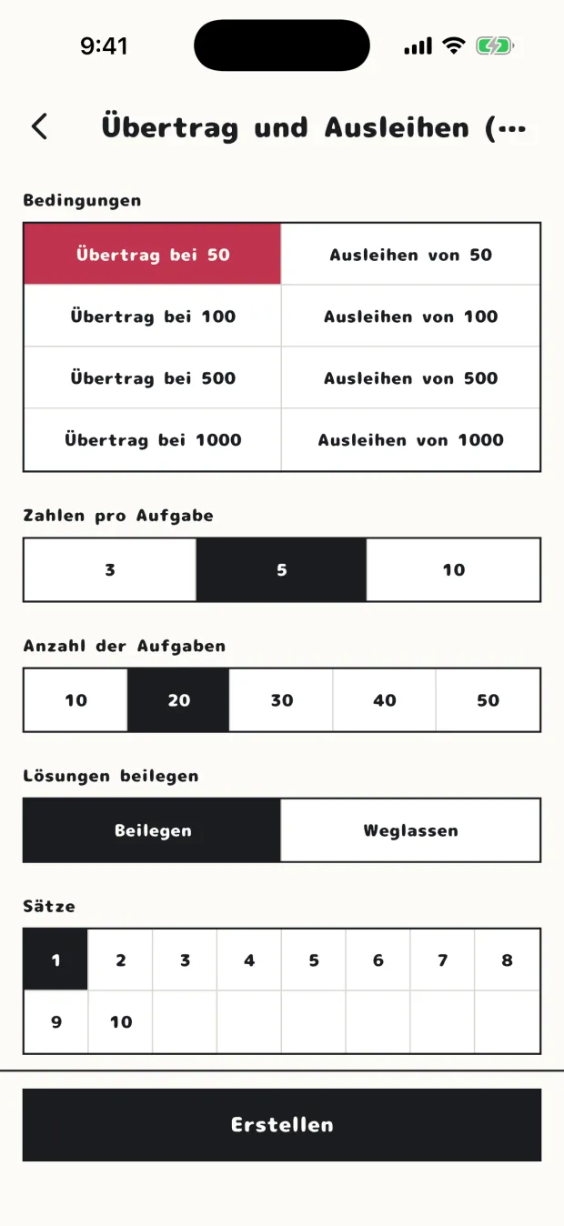 Der Einstellungsbildschirm für Übertrag und Entbündeln